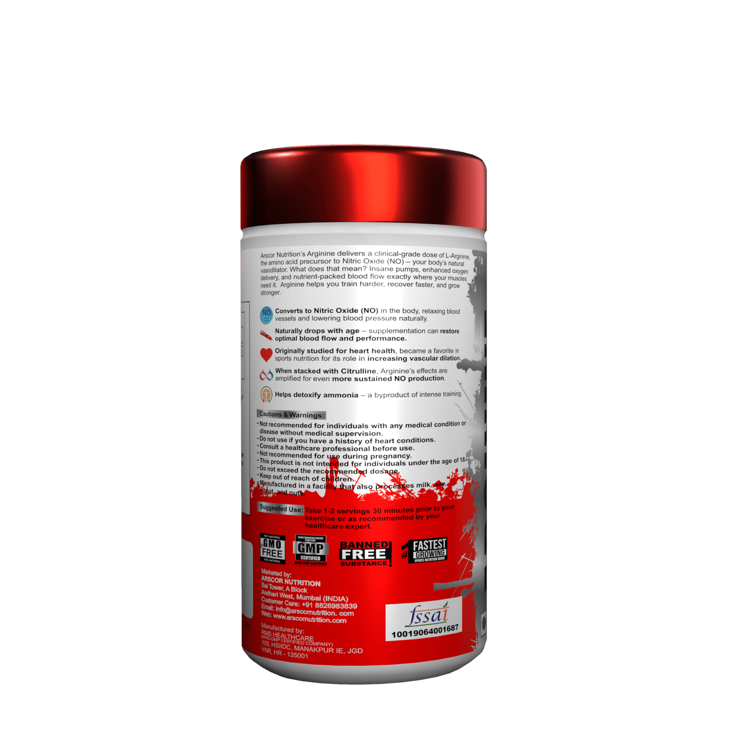 Nitric oxide booster L arginine supplement for vascularity and strength