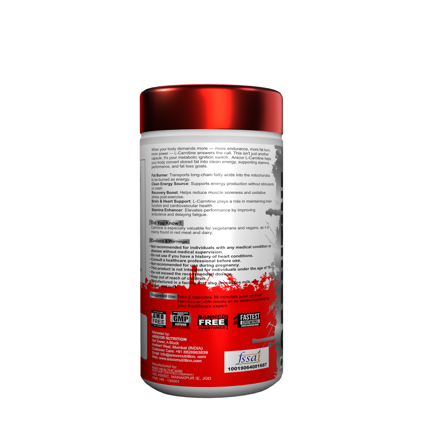 Arscor's L-Carnitine 2000 mg – Advanced Fat Metabolizer & Energy Booster | Supports Fat Burning, Stamina & Muscle Recovery