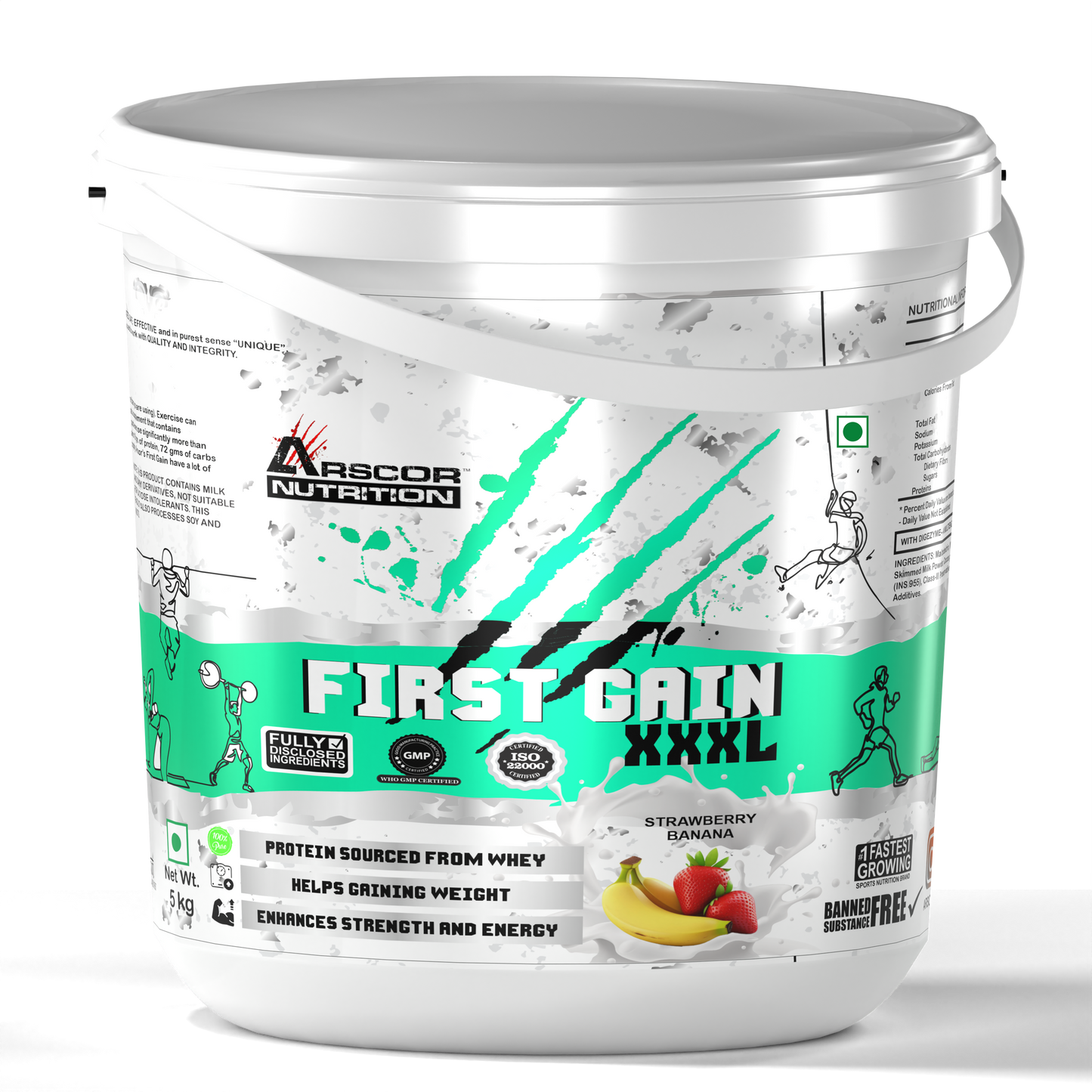 Arscor's First Gain Mass Gainer | High-Calorie Weight Gainer with Whey Protein & Complex Carbs