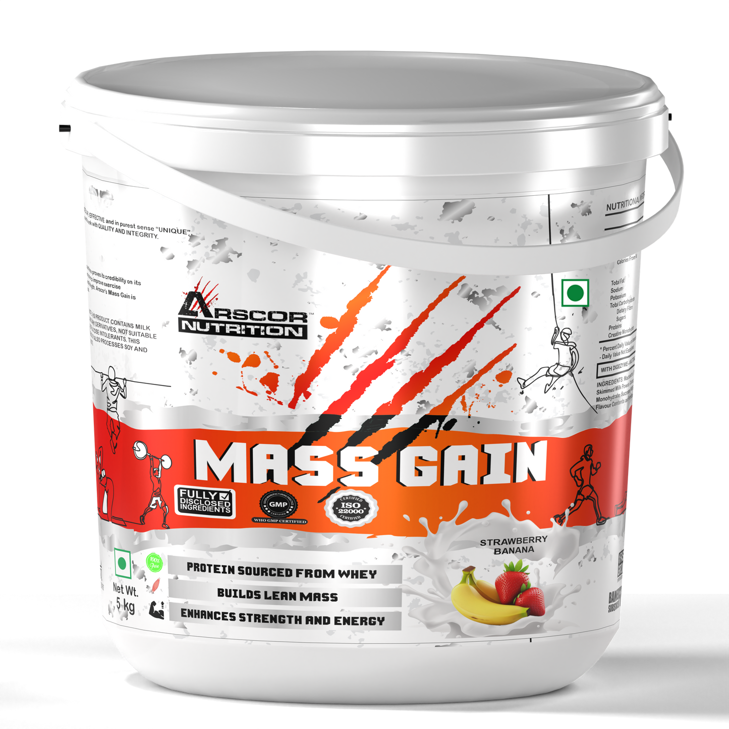 Arscor's Mass Gain Powder | Lean Whey Protein Muscle Mass Gainer With L-Glutamine & Digestive Enzymes