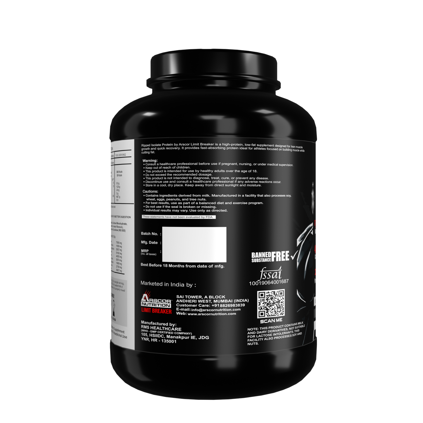 Arscor Ripped Isolate – Lean Muscle Whey Protein Isolate Powder