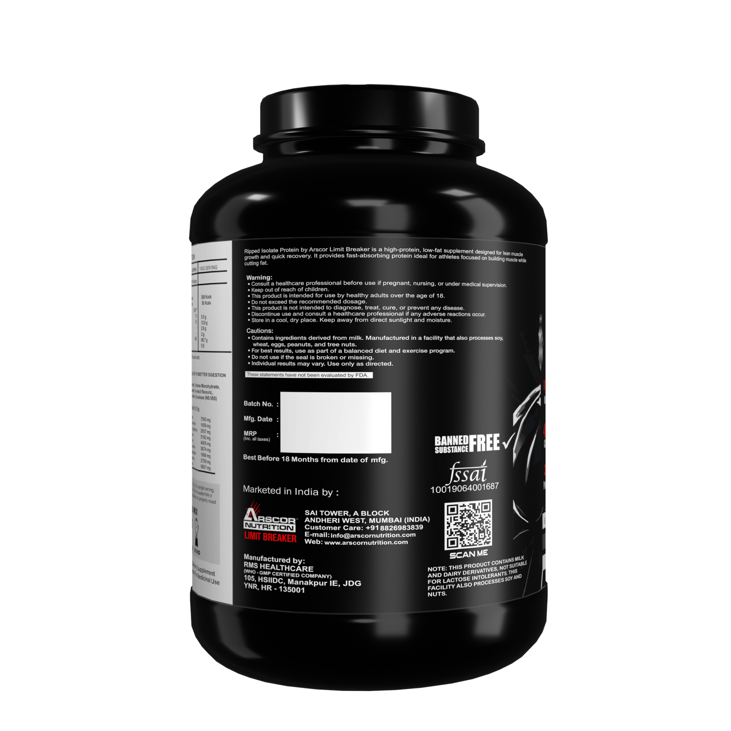 Ripped Isolate – Advance Whey Isolate Protein Powder for Lean Muscle & Fat Loss - Arscor Nutrition