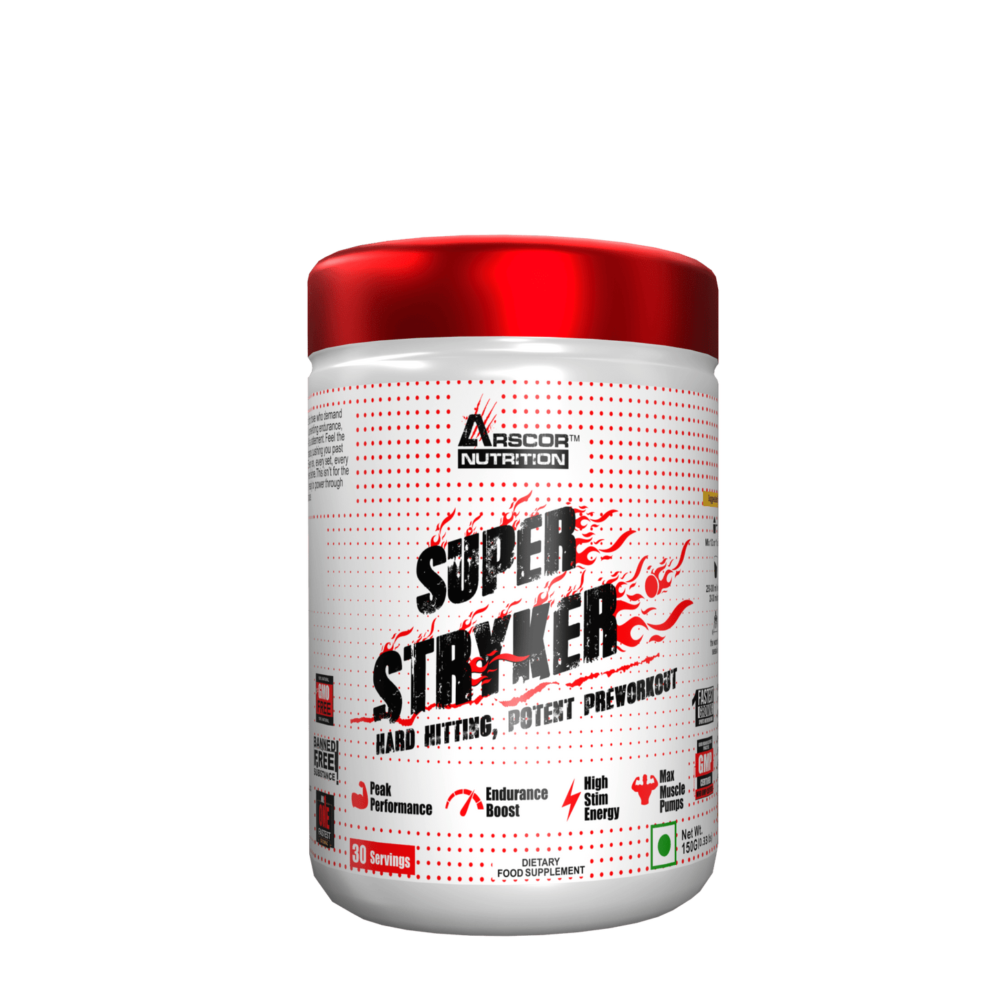 Arscor Super Stryker gym pre-workout supplement powder for endurance strength and performance