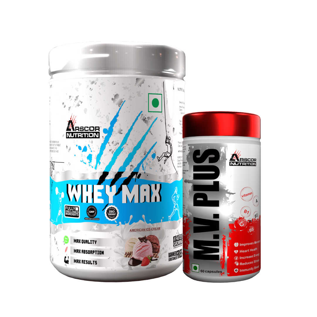 Whey Max (1kg) Plus Free MV Plus (60caps) – Premium Whey Protein for Lean Muscle | Advanced Performance Multivitamin for Men & Women - Arscor Nutrition -