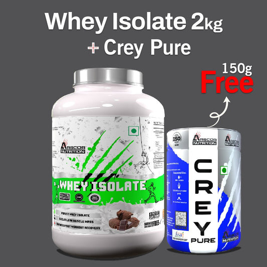 Whey Isolate (2kg) Plus Free Creypure (150gm) –Ultra - Pure High - Protein Formula for Lean Muscle | 100% Pure Creatine Monohydrate Powder - Arscor Nutrition -