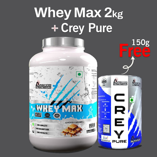 Whey Max (2kg) Plus Free Creypure (150gm) – Premium Whey Protein for Lean Muscle | 100% Pure Creatine Monohydrate Powder - Arscor Nutrition -
