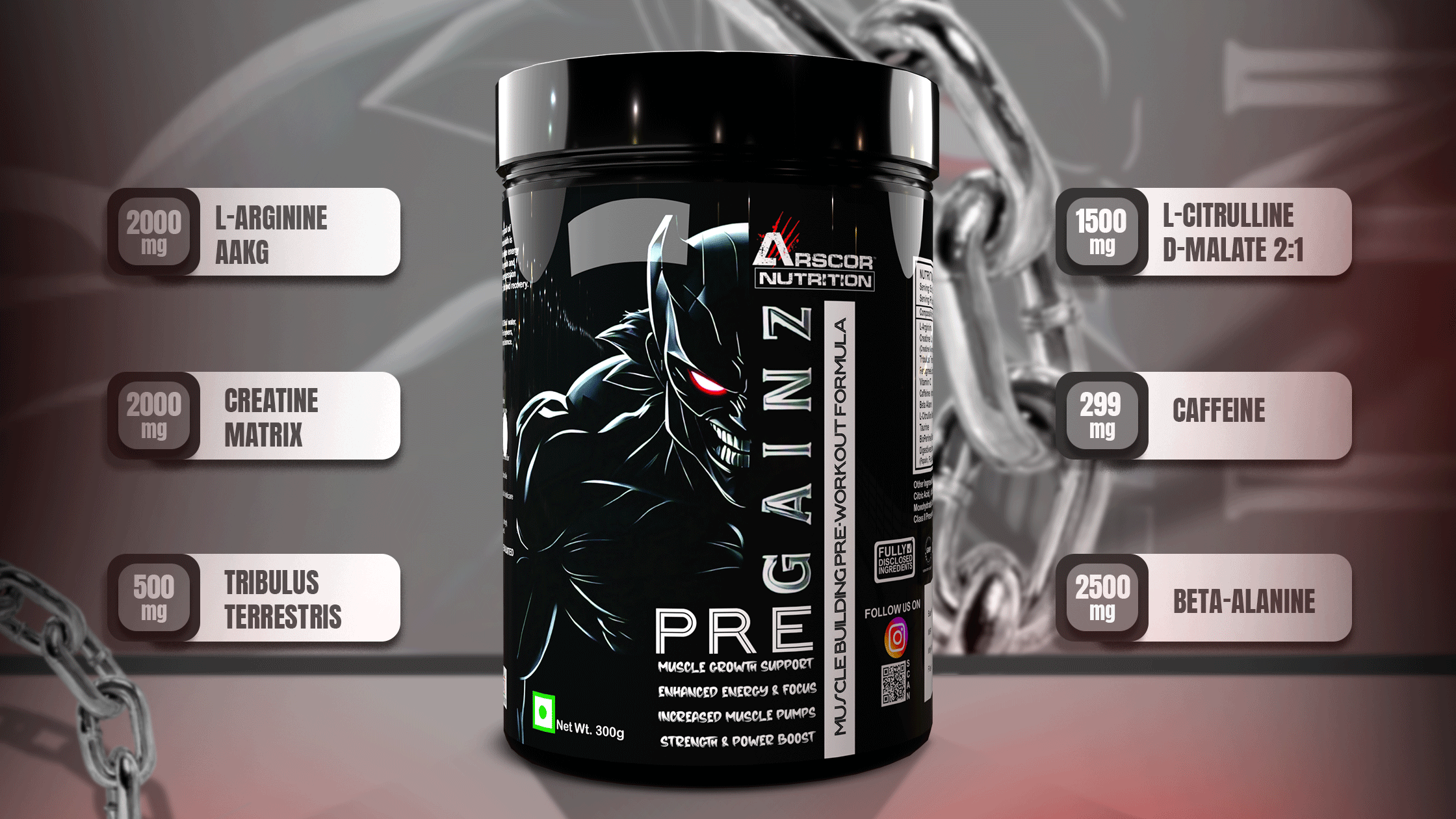 Gainz Pre – Hybrid Pre-workout Supplement for Energy & Muscle Growth