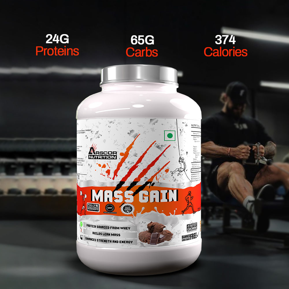 Arscor's Mass Gain Powder | Lean Whey Protein Muscle Mass Gainer With L-Glutamine & Digestive Enzymes