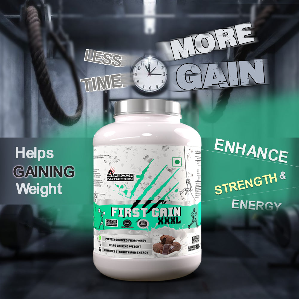 Arscor's First Gain Mass Gainer | High-Calorie Weight Gainer with Whey Protein & Complex Carbs