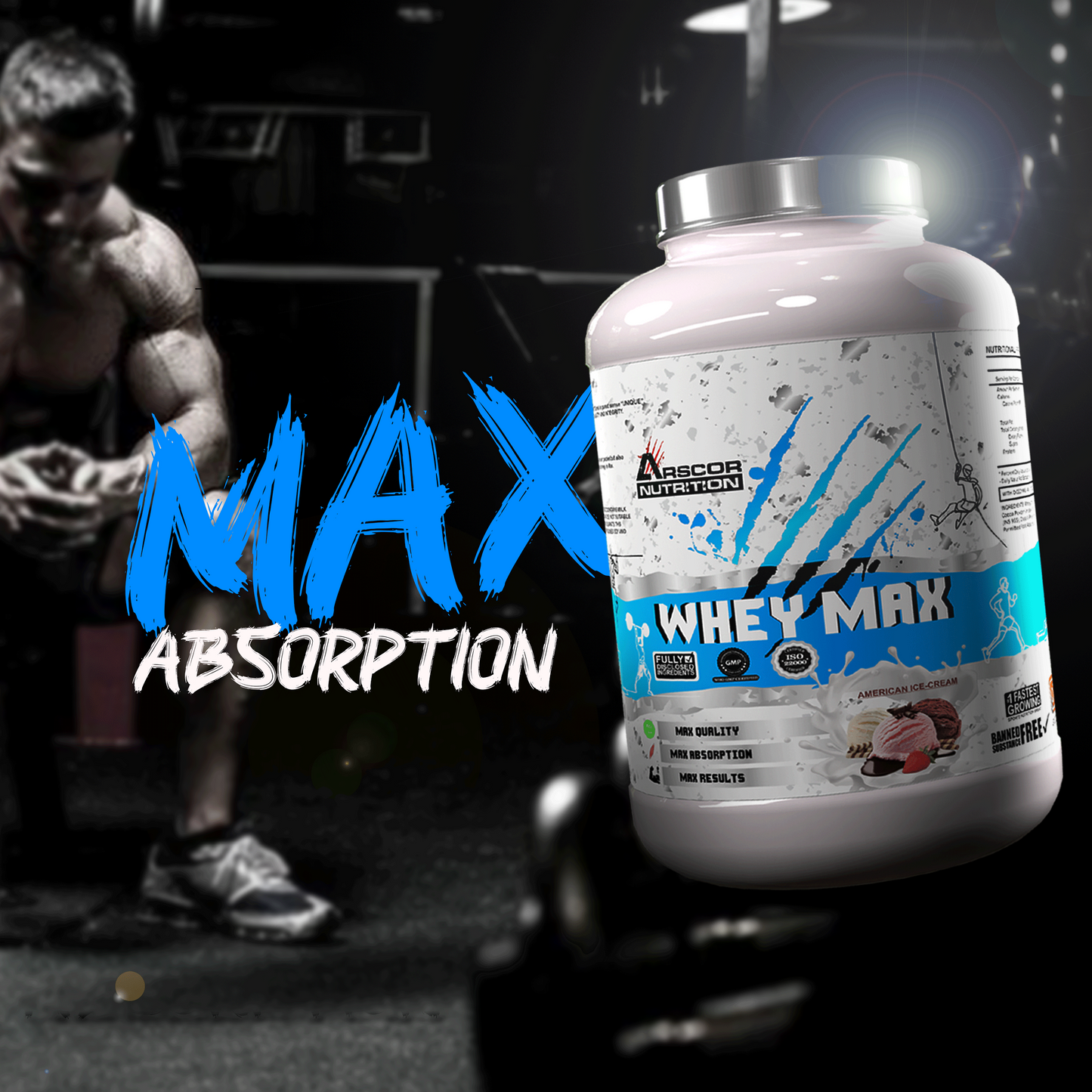 Whey Max (4kg) Plus Free Stryker (300g) – Premium Whey Protein for Lean Muscle | High‑Stim Pre Workout Powder