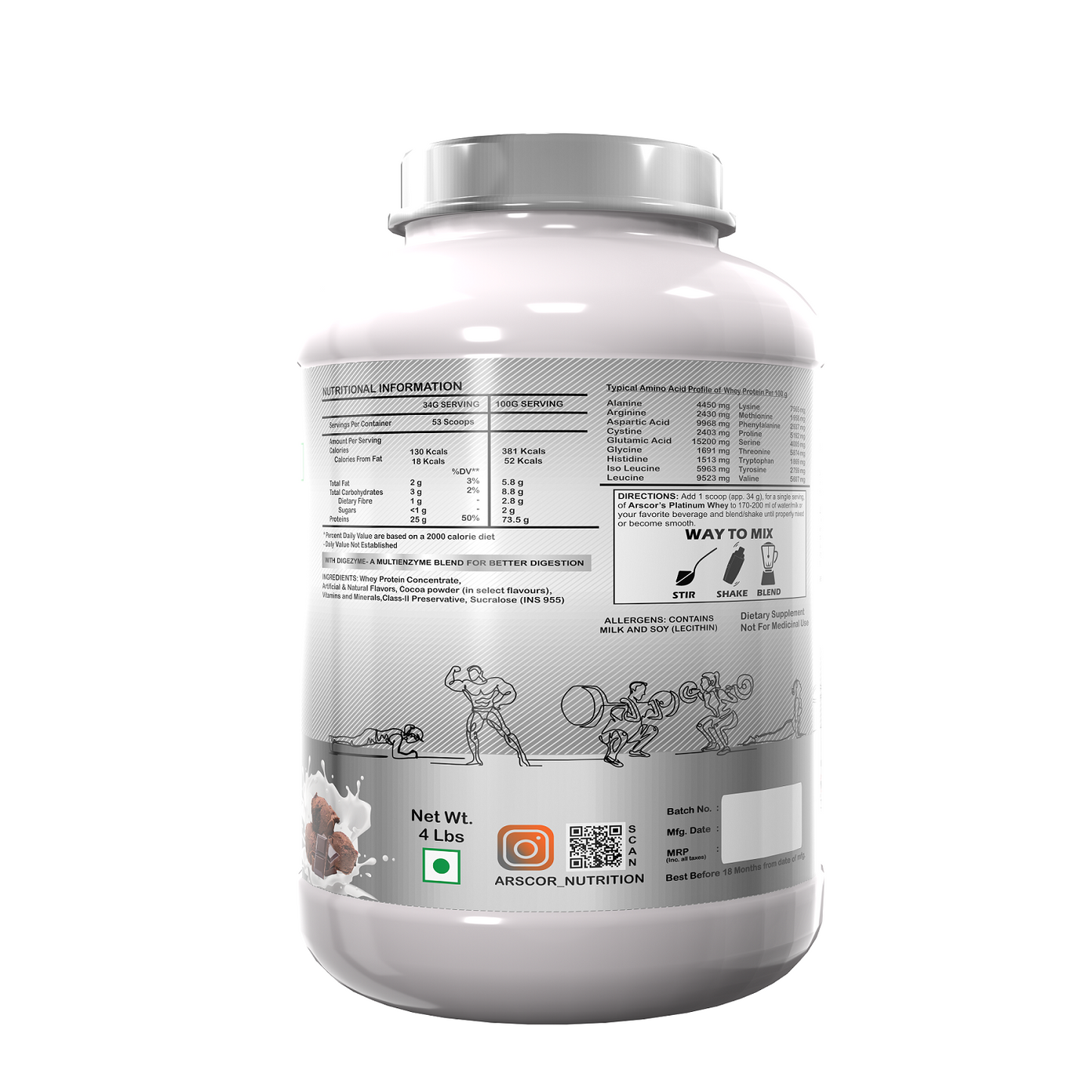 Arscor's Platinum Whey Protein Powder for Lean Muscle Growth, Strength & Recovery