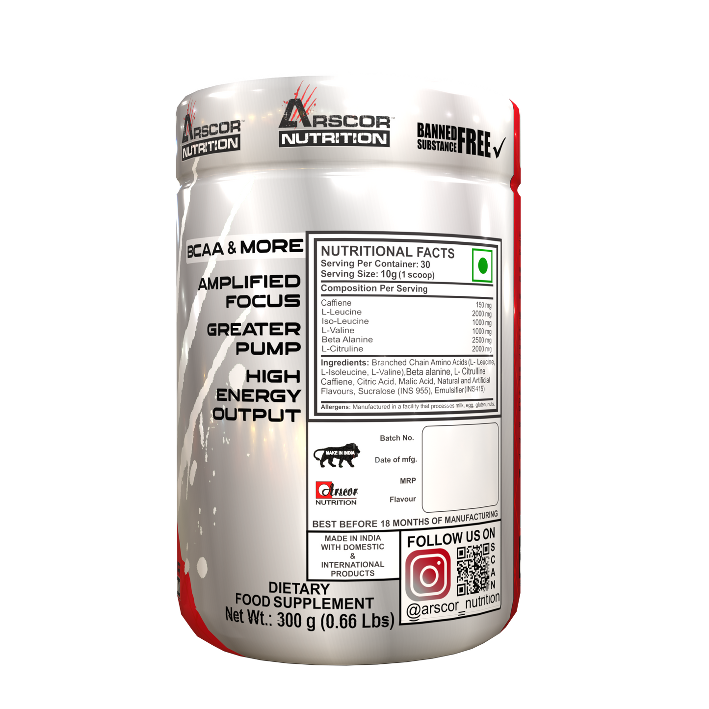 BCAA Pro Powder | Best Branched Chain Amino Acids with Caffeine & Citrulline