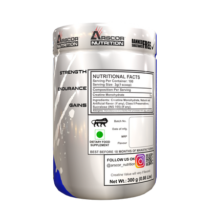 Arscor's Creypure Creatine Monohydrate Powder | 100% Pure, Micronized & HPLC-Tested