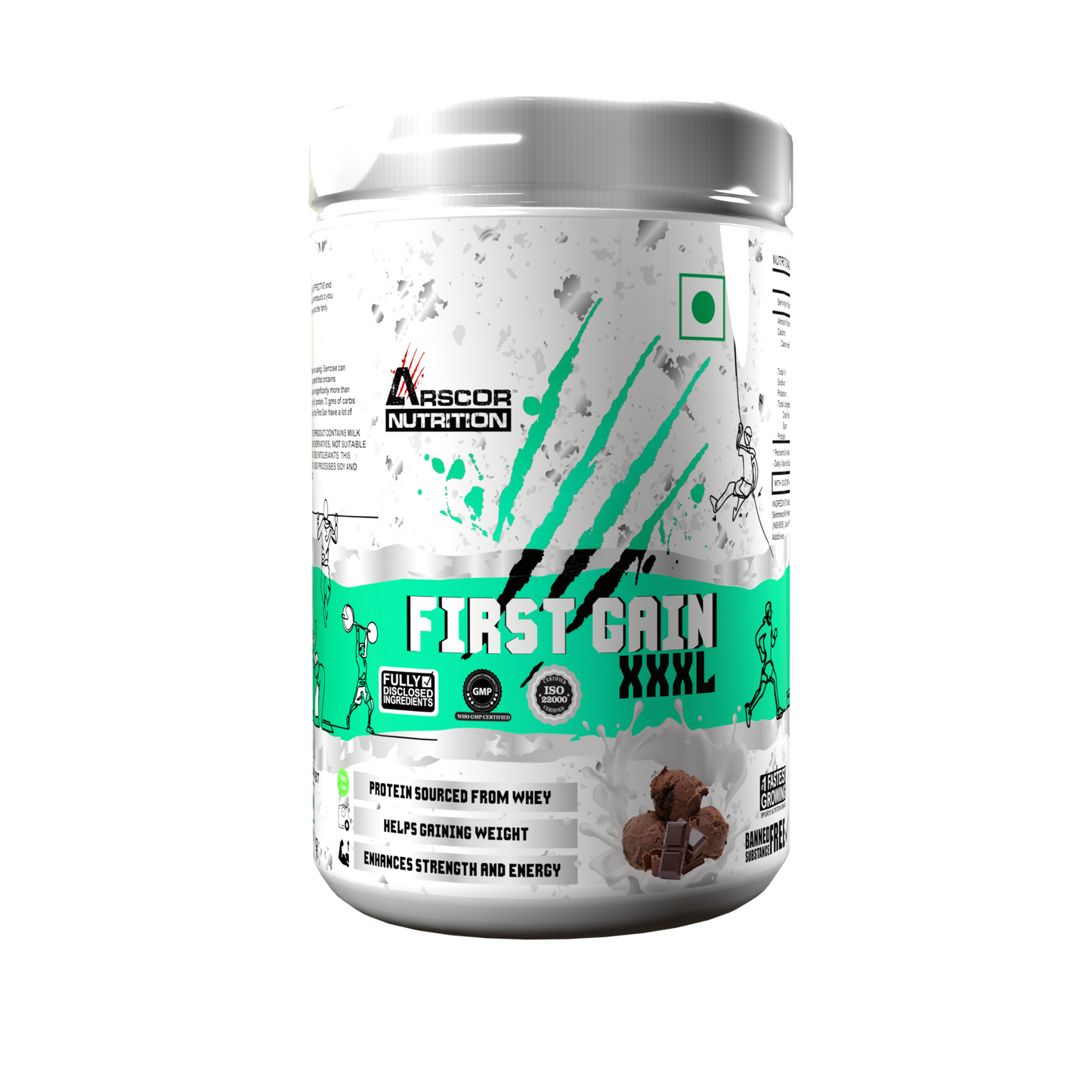 Arscor's First Gain Mass Gainer | High-Calorie Weight Gainer with Whey Protein & Complex Carbs