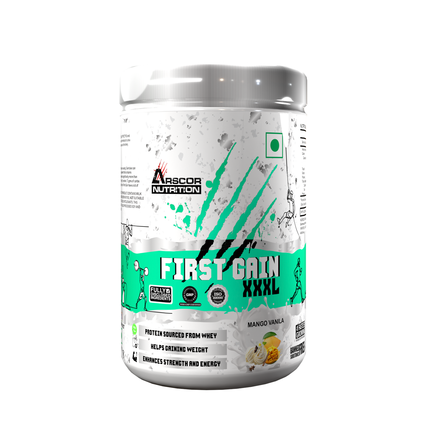 Arscor's First Gain Mass Gainer | High-Calorie Weight Gainer with Whey Protein & Complex Carbs