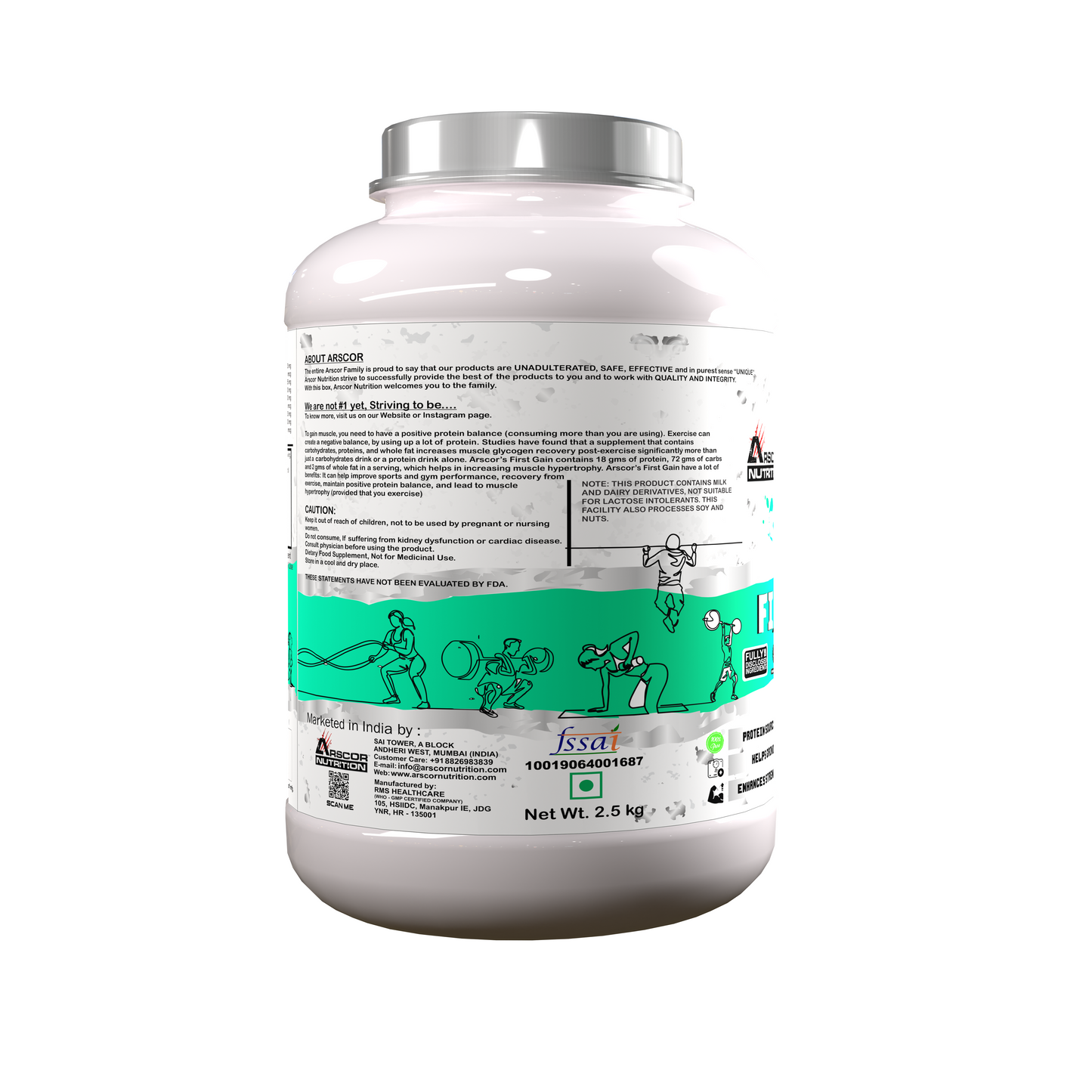 Arscor's First Gain Mass Gainer | High-Calorie Weight Gainer with Whey Protein & Complex Carbs