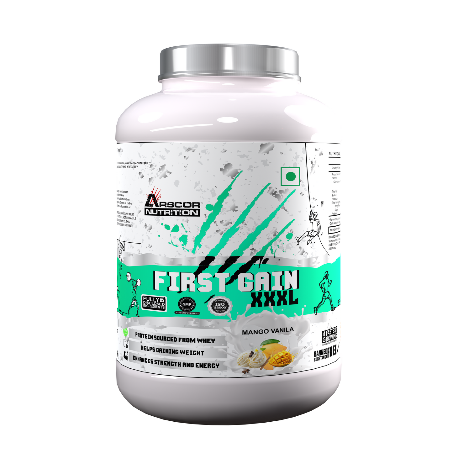 Arscor's First Gain Mass Gainer | High-Calorie Weight Gainer with Whey Protein & Complex Carbs