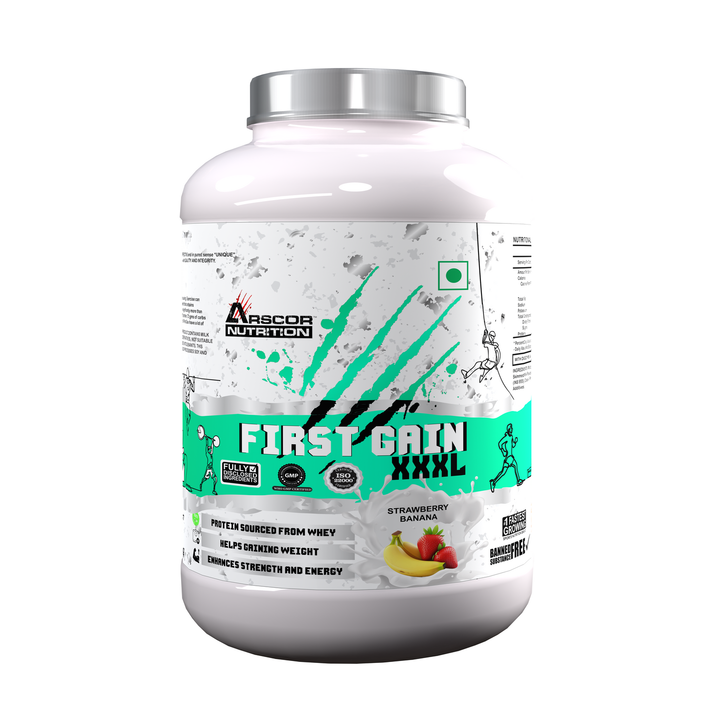 Arscor's First Gain Mass Gainer | High-Calorie Weight Gainer with Whey Protein & Complex Carbs