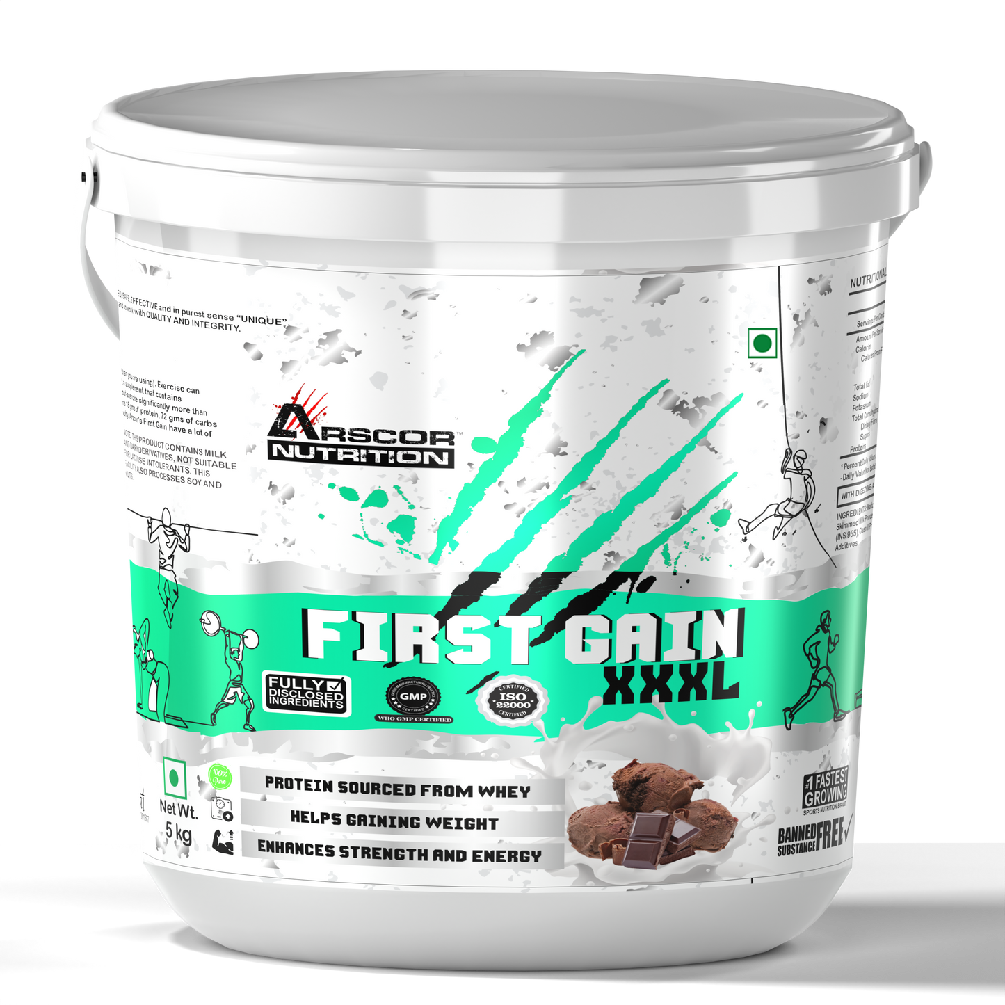 Arscor's First Gain Mass Gainer | High-Calorie Weight Gainer with Whey Protein & Complex Carbs