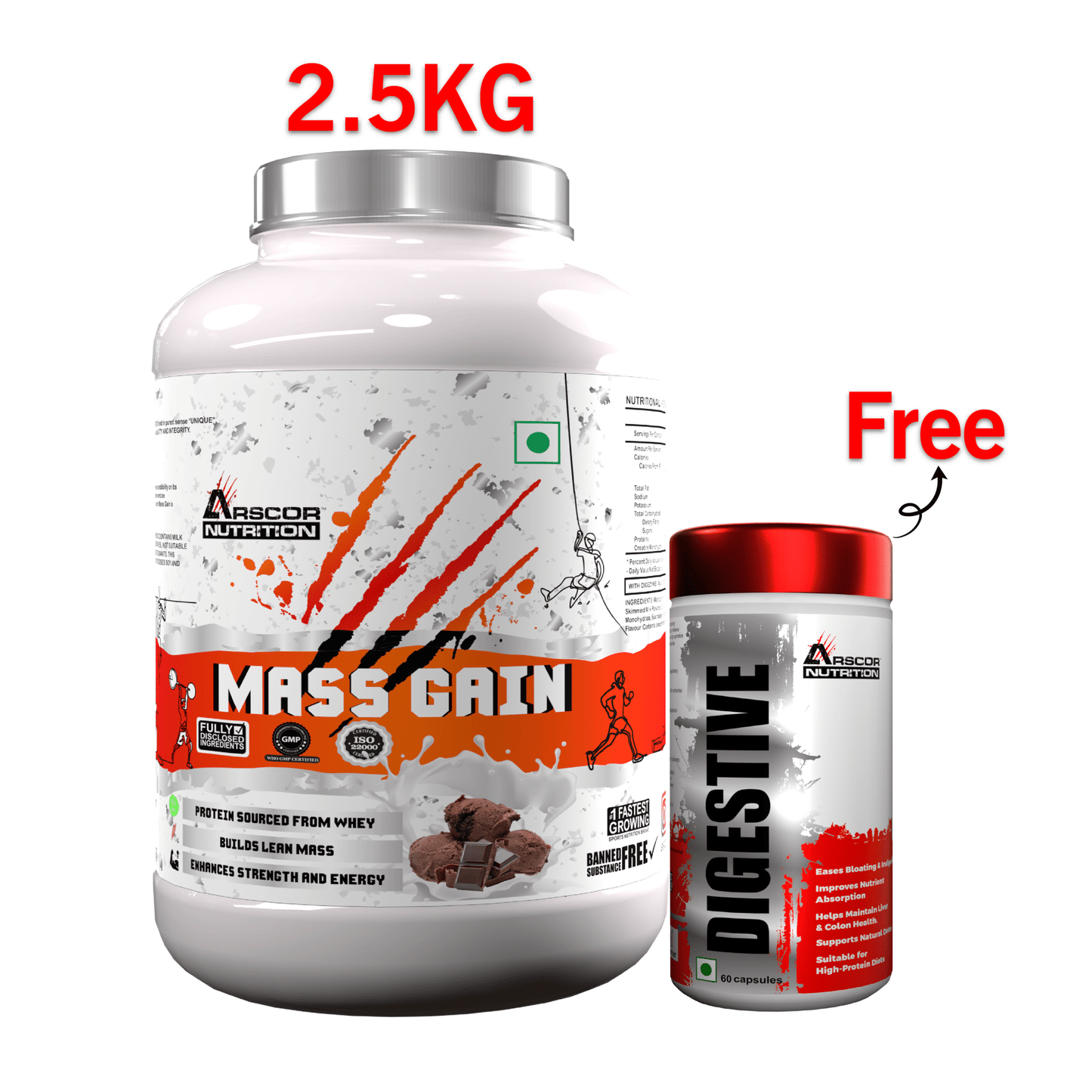 Arscor's Mass Gain Powder | Lean Protein Muscle Mass Gainer With L - Glutamine & Digestive Enzymes - Arscor Nutrition - 