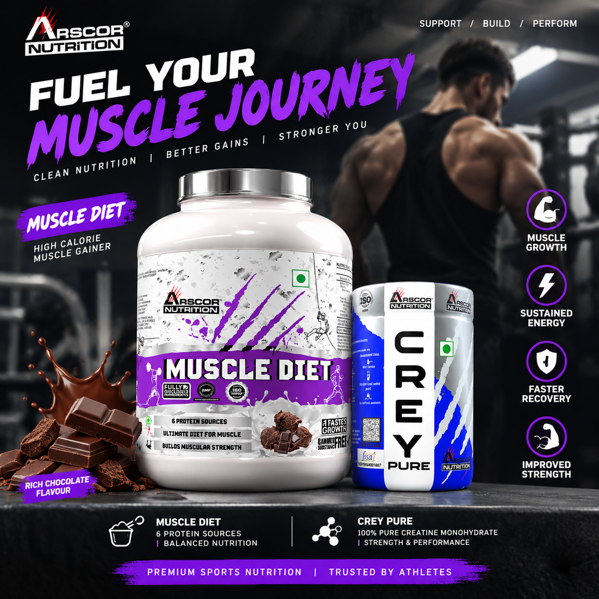 Muscle Diet – Lean Muscle Gainer Powder with Protein, Carbs & Creatine