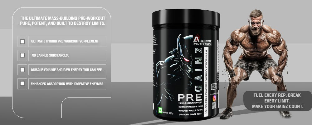 Gainz Pre is a hybrid pre-workout supplement that combines energy boosters, pump enhancers, strength-support ingredients, and digestion enzymes for superior absorption.