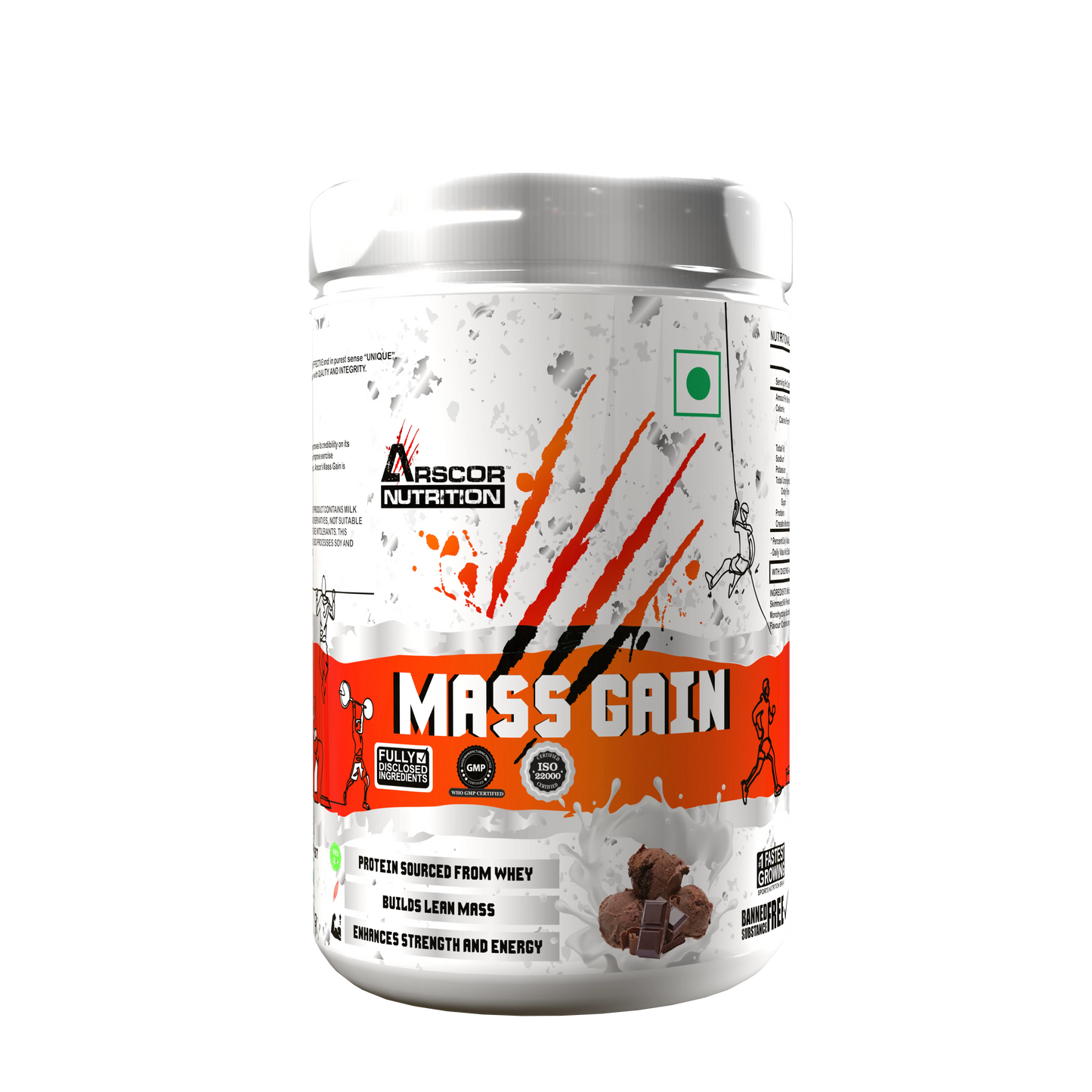Arscor's Mass Gain Powder | Lean Whey Protein Muscle Mass Gainer With L-Glutamine & Digestive Enzymes
