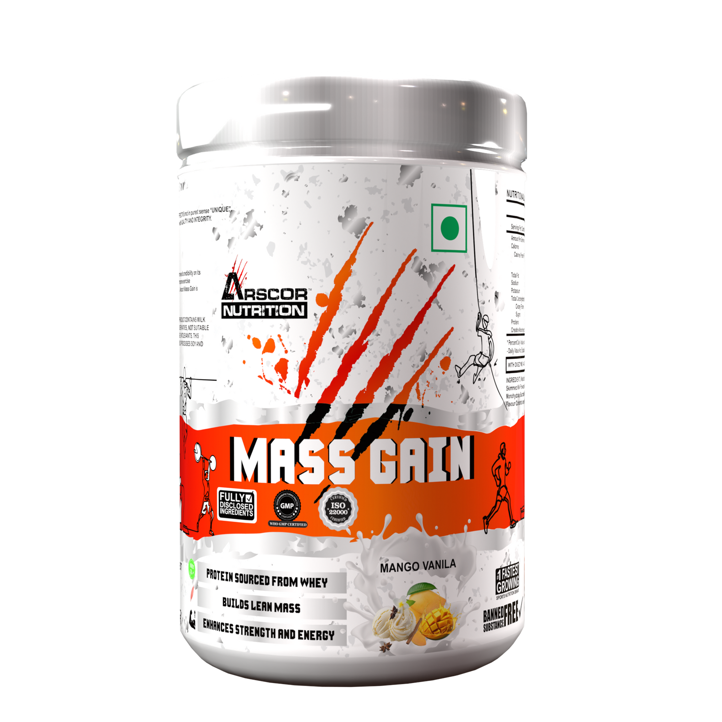 Arscor's Mass Gain Powder | Lean Whey Protein Muscle Mass Gainer With L-Glutamine & Digestive Enzymes