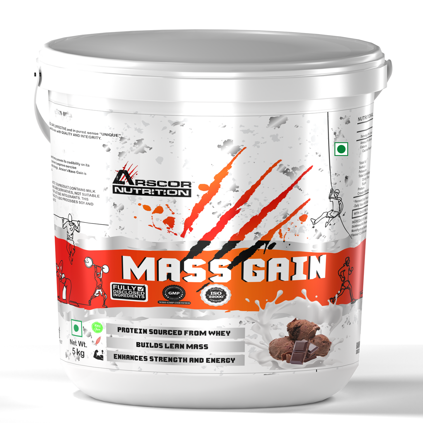 Arscor's Mass Gain Powder | Lean Whey Protein Muscle Mass Gainer With L-Glutamine & Digestive Enzymes
