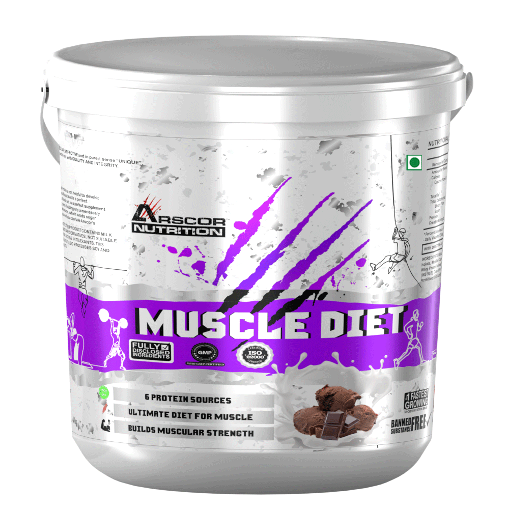 Arscor's Muscle Diet | Lean Muscle Gainer with 30g Whey Protein, 21.6g Carbs & 2.1g Creatine