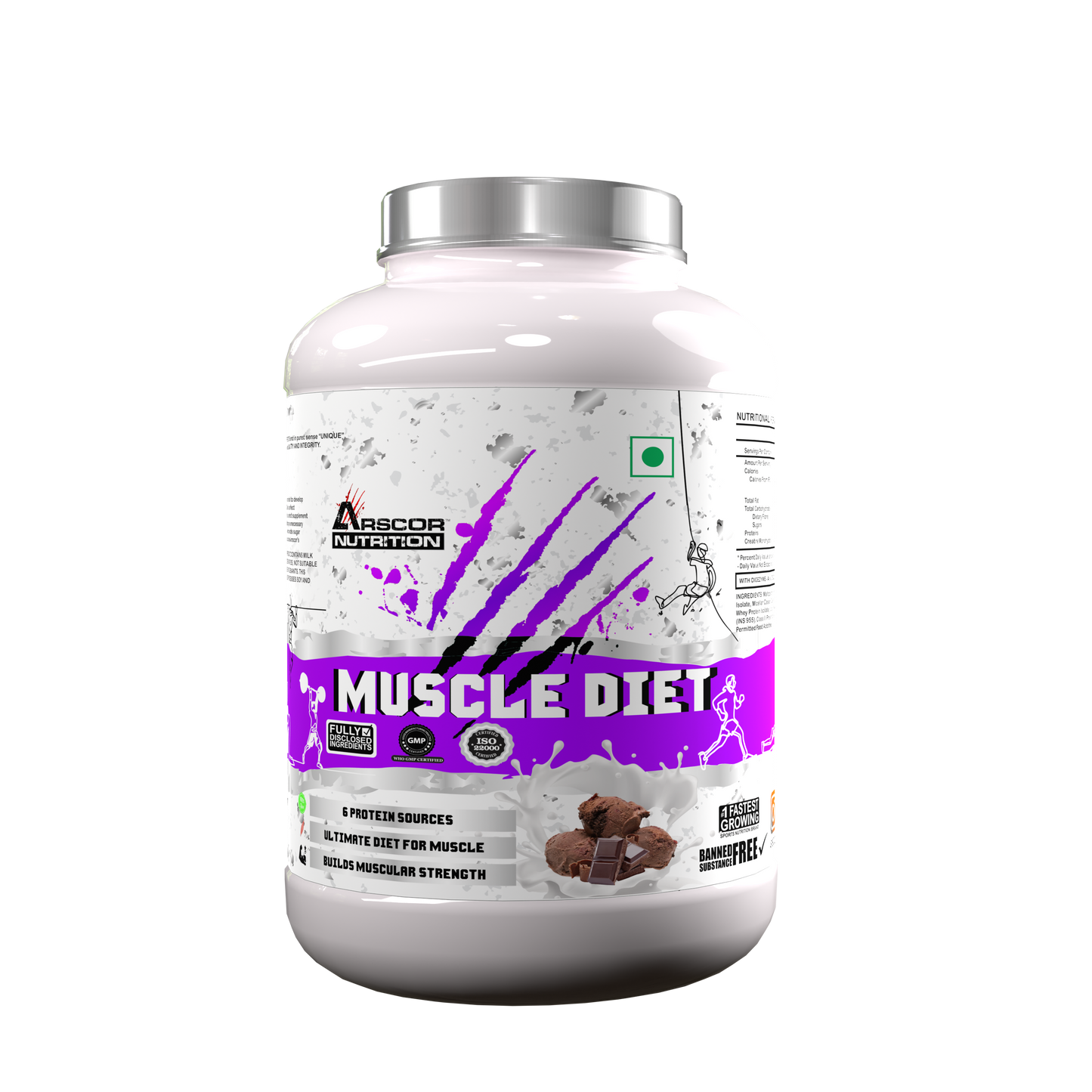 Arscor's Muscle Diet | Lean Muscle Gainer with 30g Whey Protein, 21.6g Carbs & 2.1g Creatine