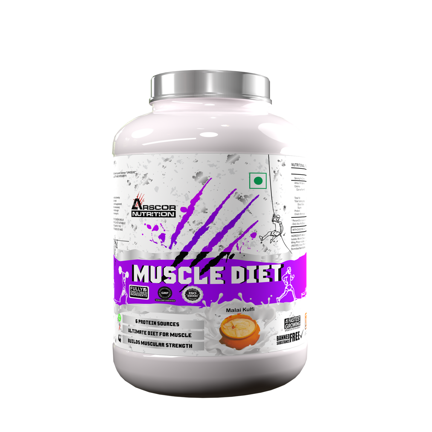 Arscor's Muscle Diet | Lean Muscle Gainer with 30g Whey Protein, 21.6g Carbs & 2.1g Creatine