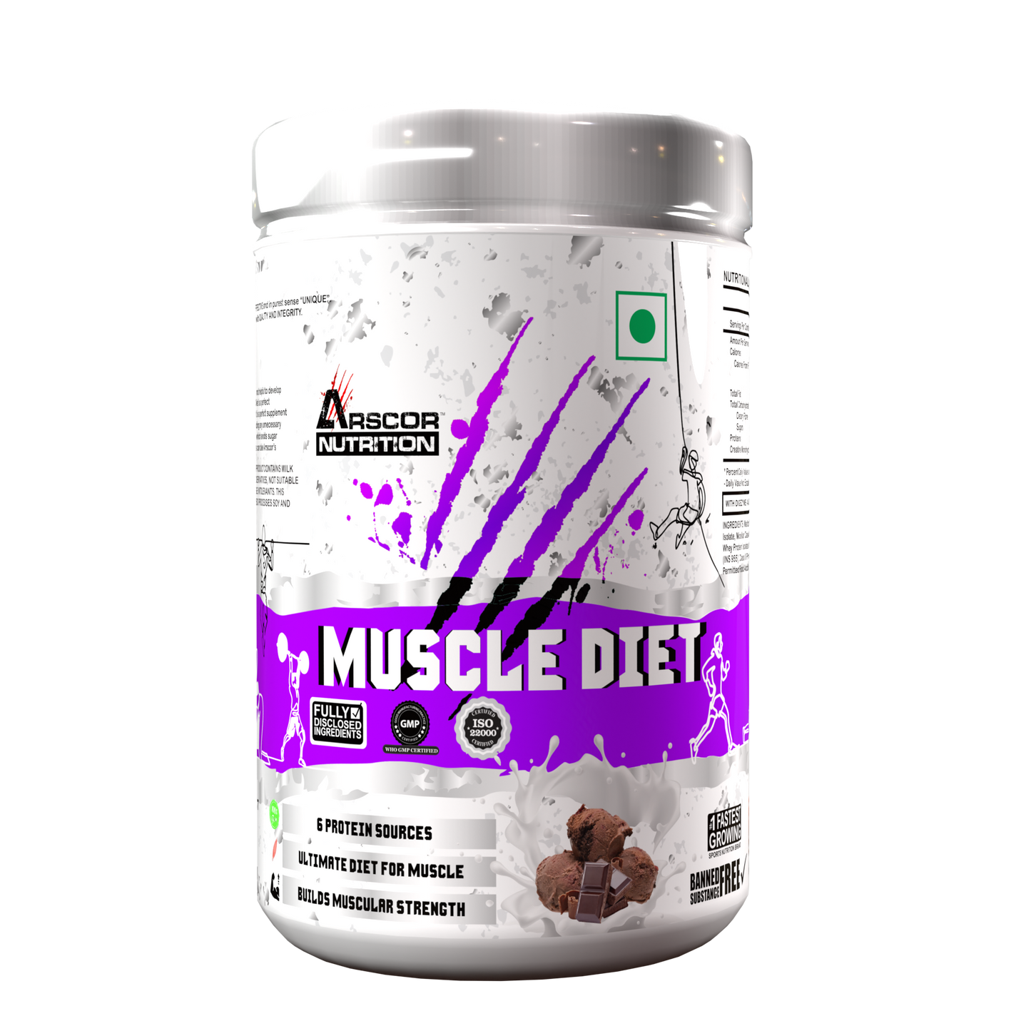 Arscor's Muscle Diet | Lean Muscle Gainer with 30g Whey Protein, 21.6g Carbs & 2.1g Creatine