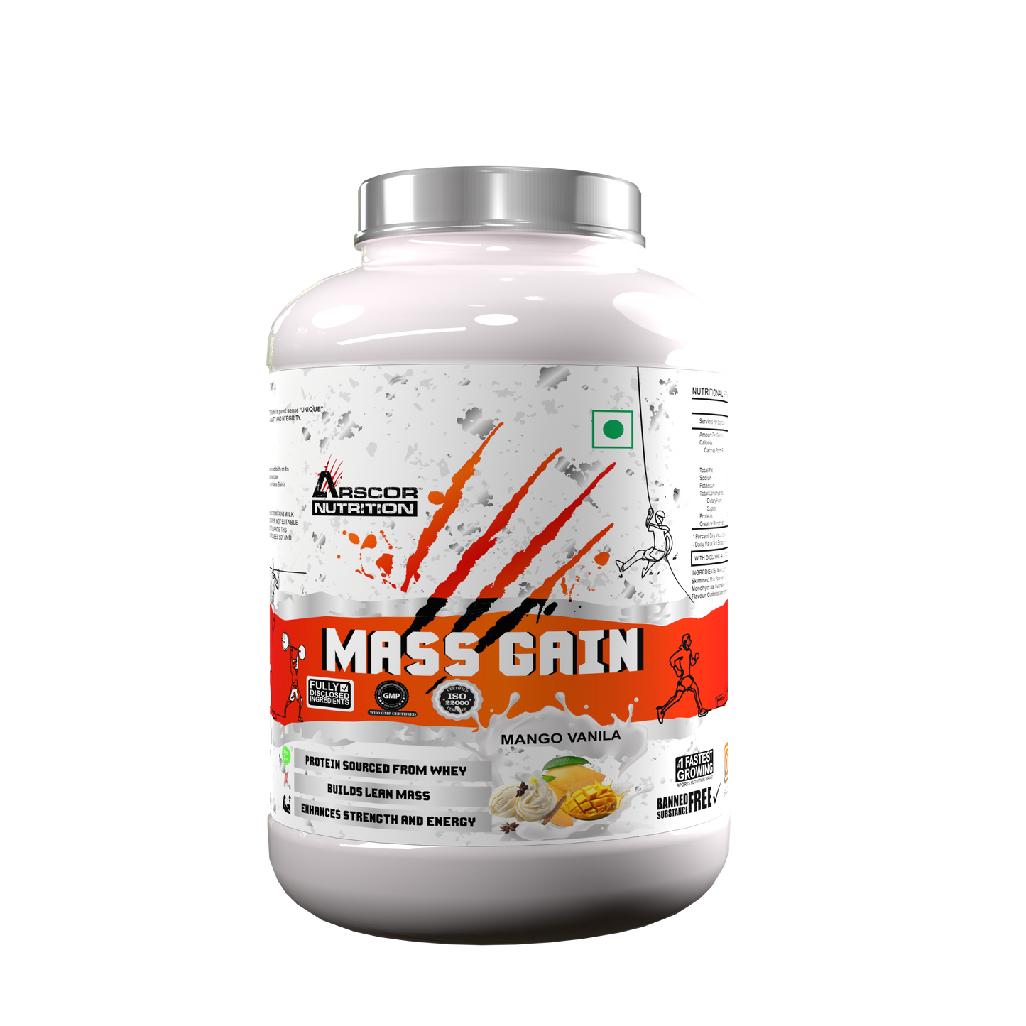 Arscor's Mass Gain Powder | Lean Whey Protein Muscle Mass Gainer With L-Glutamine & Digestive Enzymes