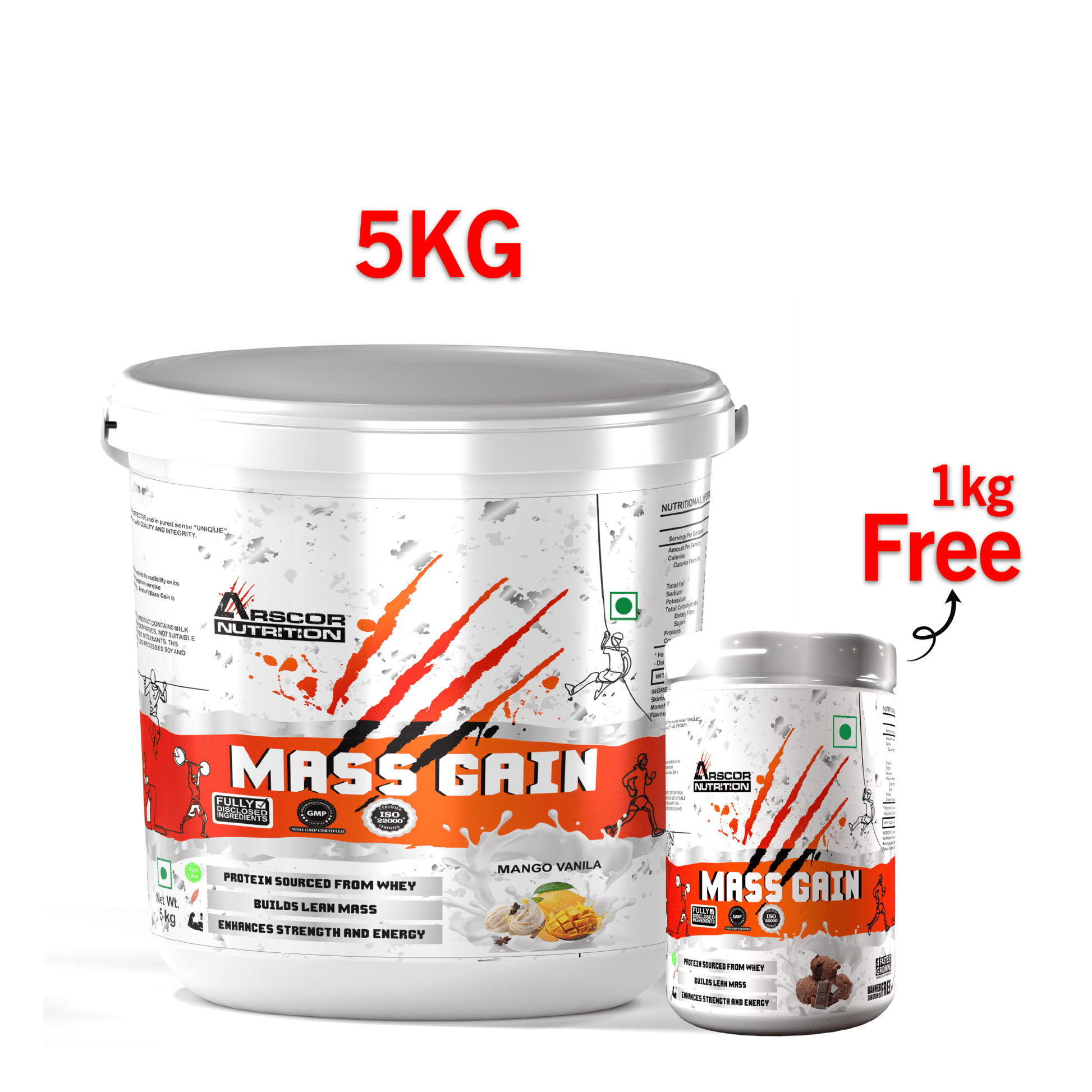 Arscor's Mass Gain Powder | Lean Protein Muscle Mass Gainer With L - Glutamine & Digestive Enzymes - Arscor Nutrition - 