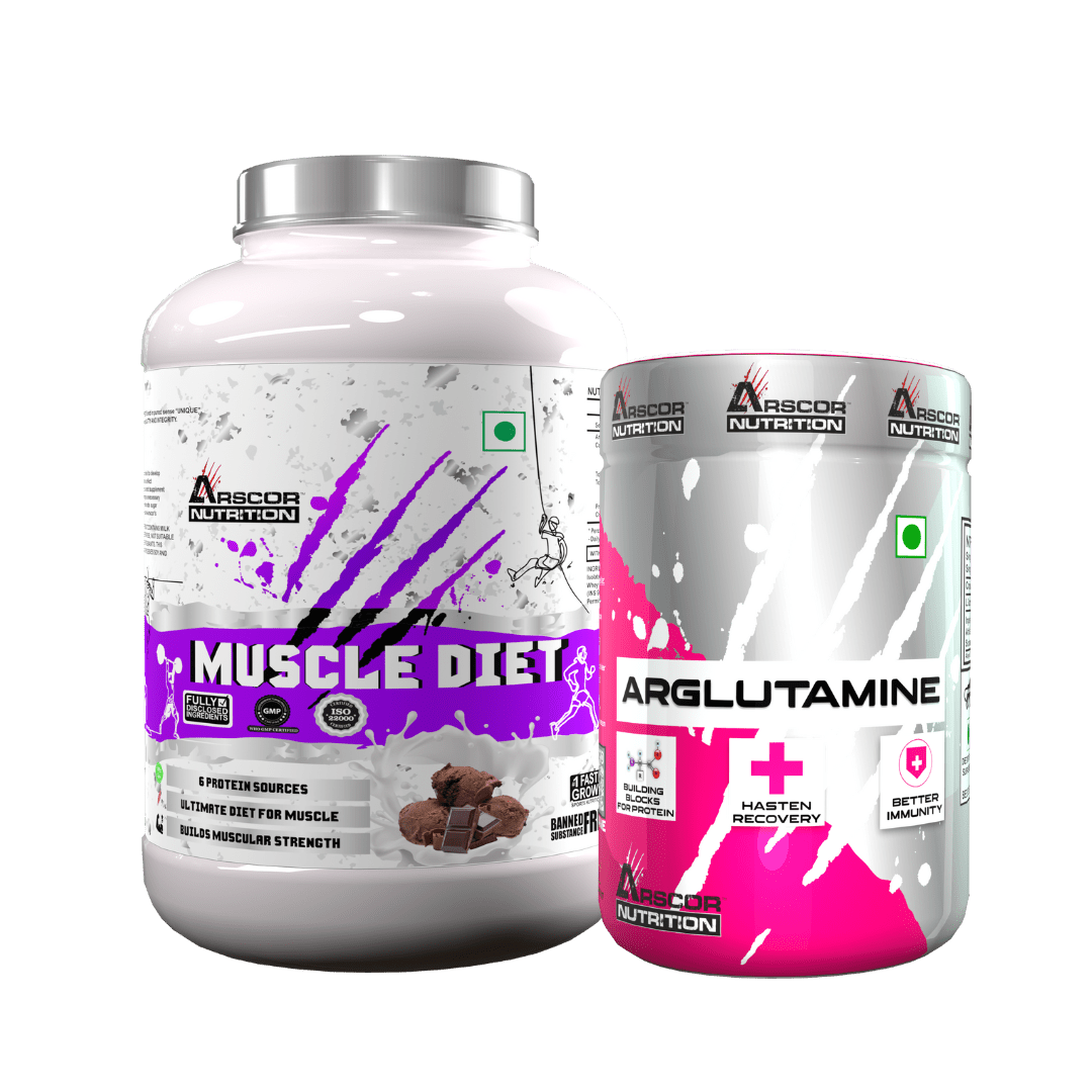 Muscle Diet (2kg) Plus FREE ARGLUTAMINE (300g) – High - Calorie Mass & Size Gainer | AR glutamine Advanced Muscle Recovery & Immunity Booster - Arscor Nutrition - 