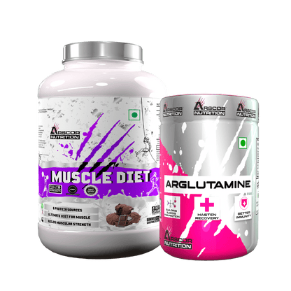 Muscle Diet (2kg) Plus FREE ARGLUTAMINE (300g) – High - Calorie Mass & Size Gainer | AR glutamine Advanced Muscle Recovery & Immunity Booster - Arscor Nutrition - 