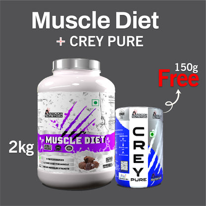 Muscle Diet Mass Gainer (2kg) Plus FREE Creypure (150g) – High-Calorie Formula for Mass & Size with Creatine Monohydrate Powder