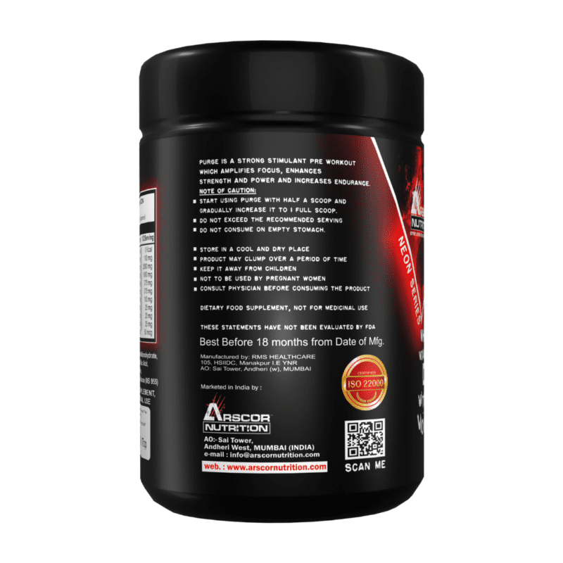 Arscor's Purge Pre-workout Energy Drink with Caffeine, Citrulline, Beta-Alanine