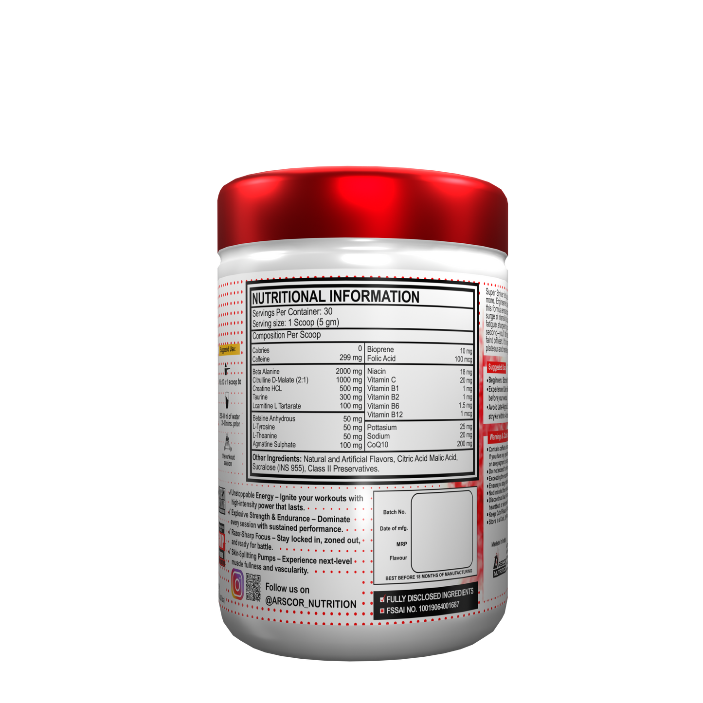 Arscor Super Stryker Pre Workout Supplement for Intense Energy, Focus & Muscle Pumps