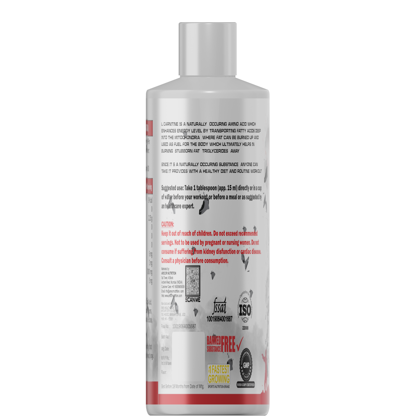 Arscor Nutrition WAR Liquid L-Carnitine 3000 mg | Fat Metabolizer for Energy, Endurance & Performance | Zero Sugar, Stimulant-Free Fat Burner for Athletes & Gym-Goers