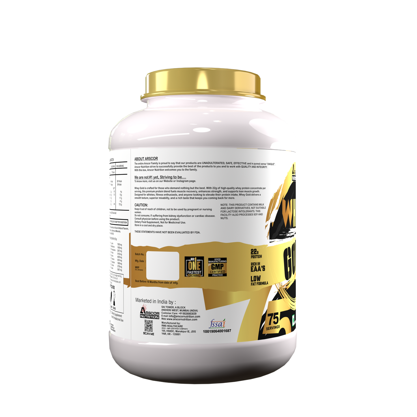Whey Gold Protein Powder | 22g Whey Protein with EAAs, BCAAs