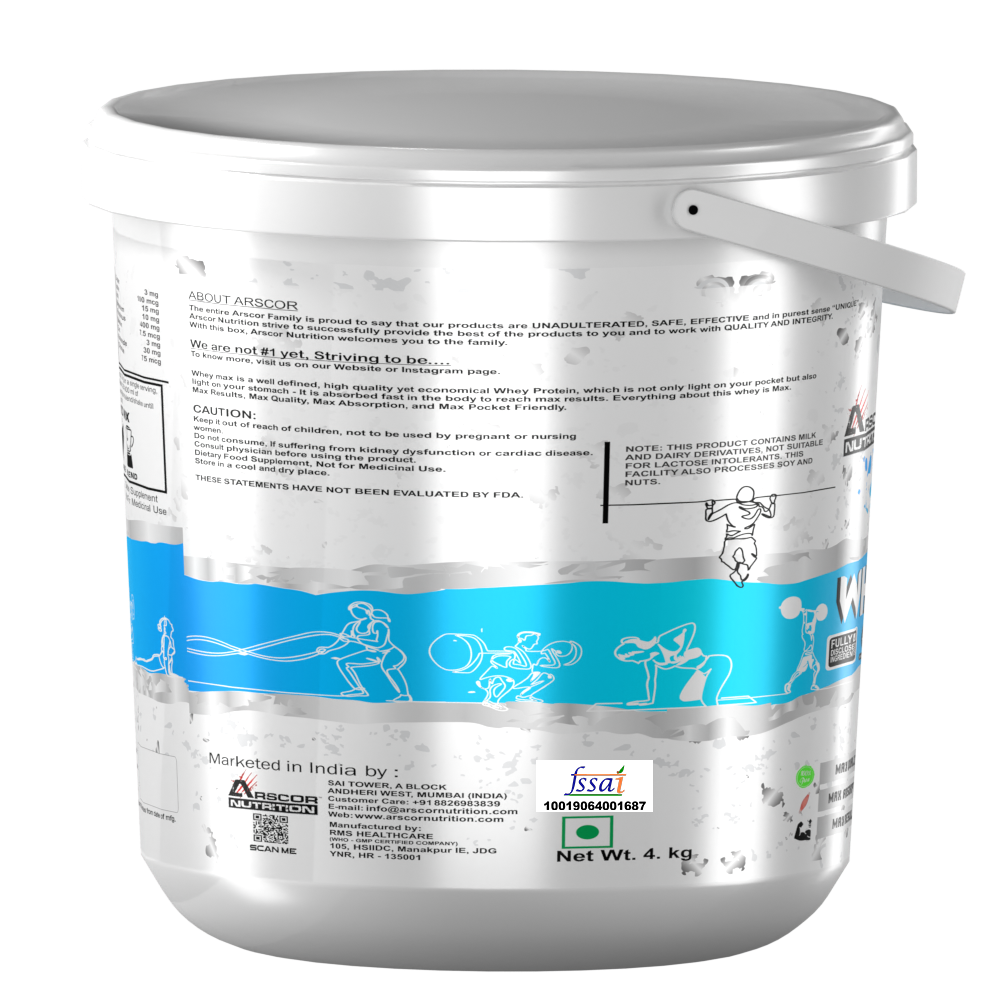 Whey Max (4kg) Plus Free Stryker (300g) – Premium Whey Protein for Lean Muscle | High‑Stim Pre Workout Powder