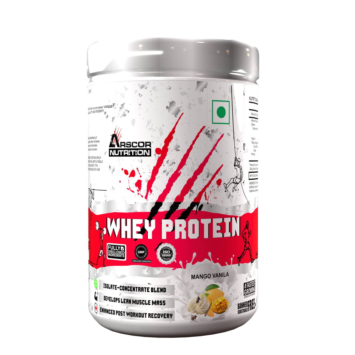 Arscor's Whey Protein | 24g Blend of Whey Isolate & Concentrate | Fast Absorbing for Lean Muscle Growth & Recovery