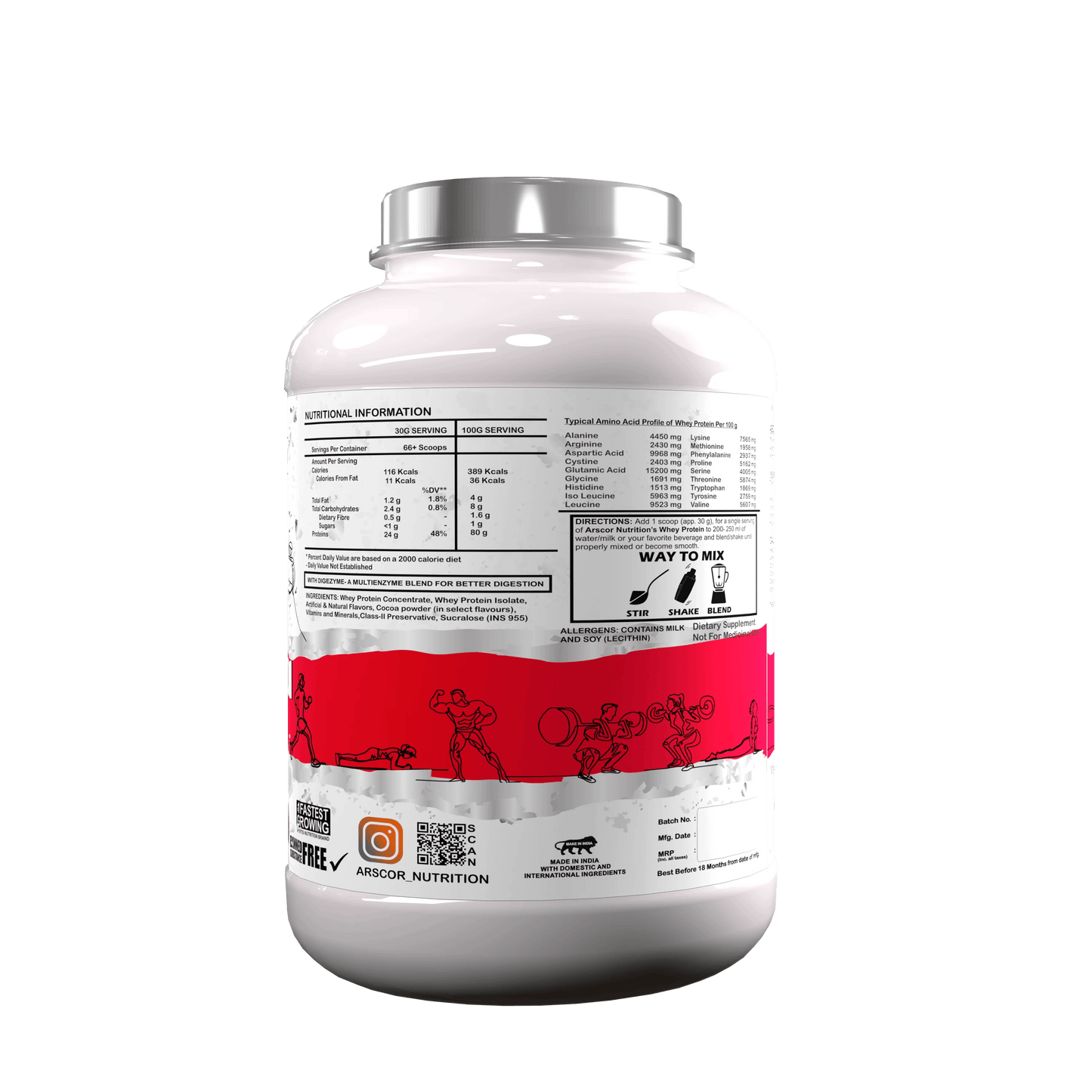 Arscor's Whey Protein | 24g Blend of Whey Isolate & Concentrate | Fast Absorbing for Lean Muscle Growth & Recovery