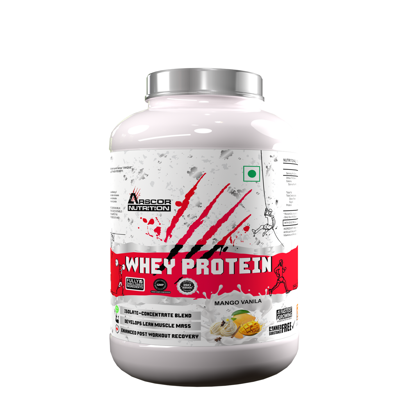 Arscor's Whey Protein | 24g Blend of Whey Isolate & Concentrate | Fast Absorbing for Lean Muscle Growth & Recovery