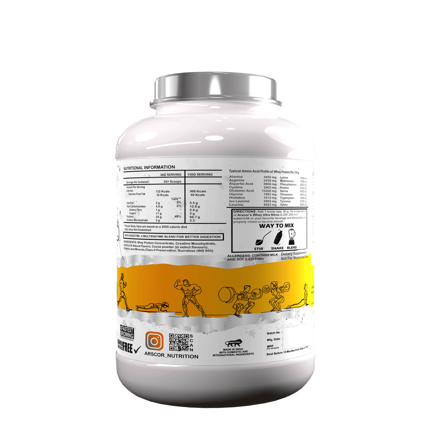 Whey Ultra Nitrox by Arscor Nutrition | 24g Whey Protein + 2g Creatine Monohydrate | Lean Muscle, Strength & Recovery