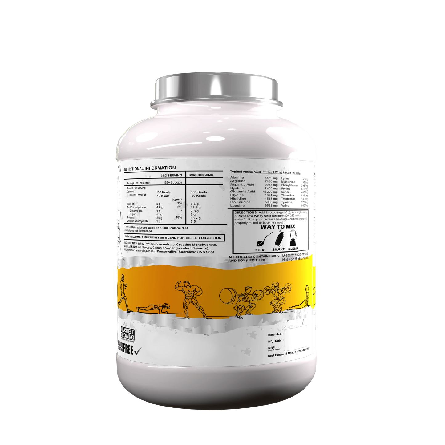 Whey Ultra Nitrox by Arscor Nutrition | 24g Whey Protein + 2g Creatine Monohydrate | Lean Muscle, Strength & Recovery