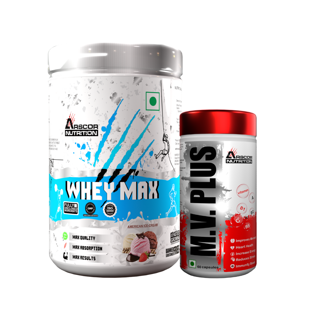 Whey Max (1kg) Plus Free MV Plus (60caps) – Premium Whey Protein for Lean Muscle | Advanced Performance Multivitamin for Men & Women