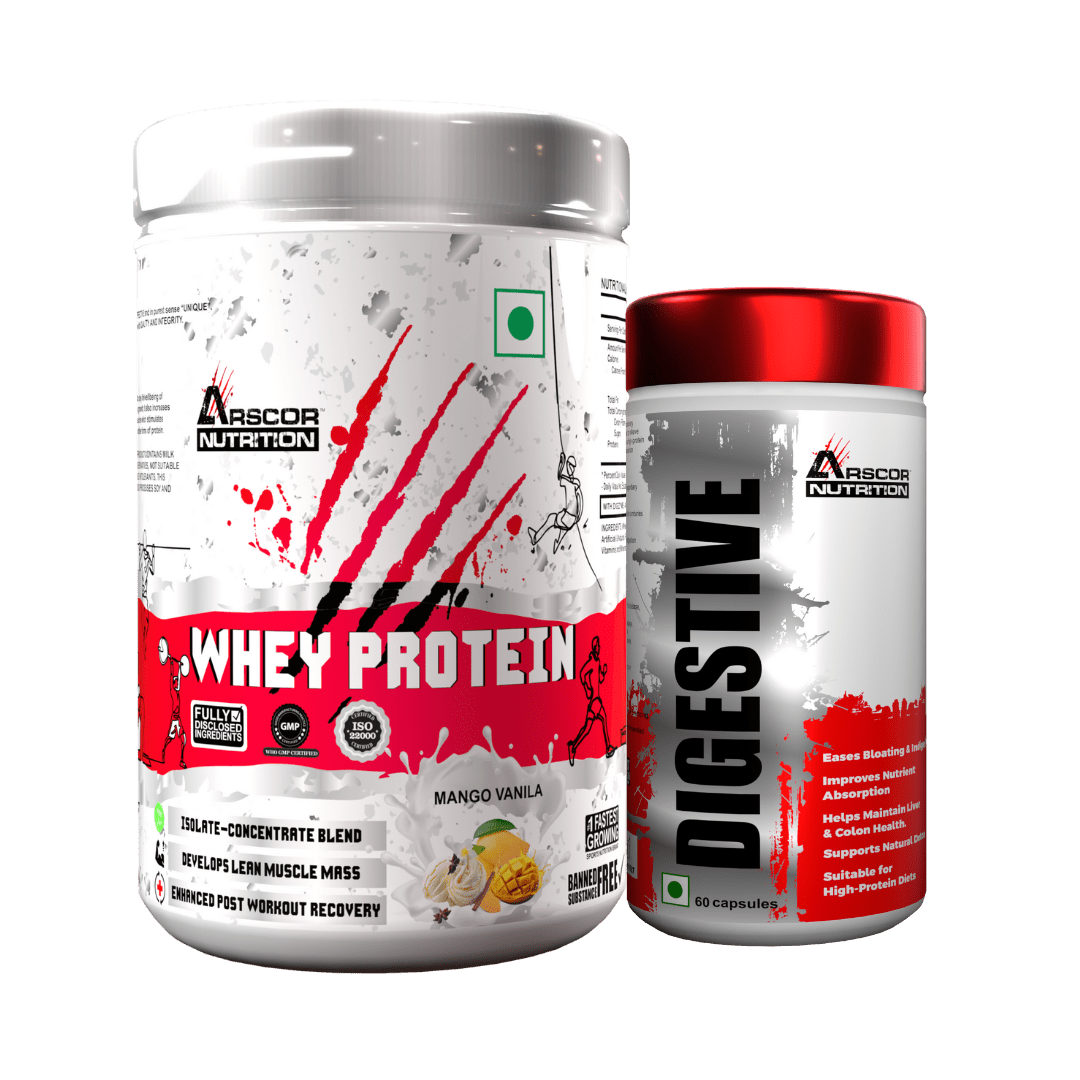 Whey Protein (1 kg) Plus FREE Digestive (60 caps) - Premium Fast - Absorbing Protein | Premium Digestive Supplement for Gut Health - Arscor Nutrition - 